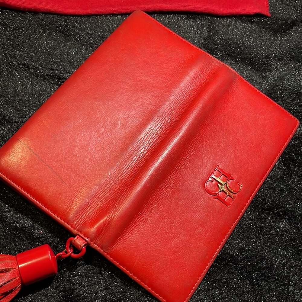 Carolina Herrera Red Trifold Wallet with Tassel - Picture 9 of 9